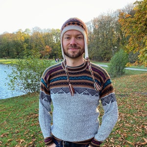 Men Alpaca Sweater, light grey - Handknit from Alpaca Wool - Christmas Sweater - Knitsweater, perfect present