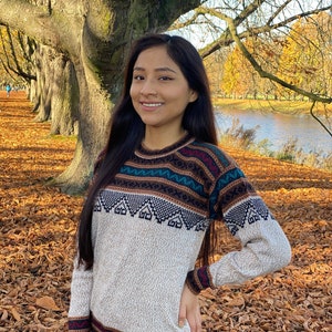 Beige Alpaca Inca Sweater, Boho Sweater, fair and handmade - Genuine Alpaca Wool, Knitted in Peru, South America - Unisex