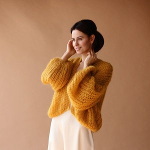 Mohair Cardigan Women Bridal Shrug Bolero Wool Jacket Women Mohair Sweater Orange Knitted Coat Wedding Cardigan