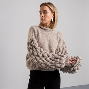 crochet pastel merino alpaca wool fall sweater women, chunky cable knit sweater, women fall clothing,knitwear, knitted sweater