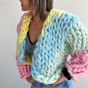 Cardigan, Chunky Cardigan, Wool Cardigan, Knit Chunky Cardigan, Hand Knit Cardigan, Colorful