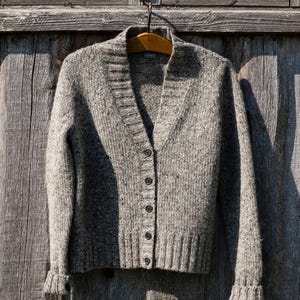 Wool tweed cardigan, Thick knit cardigan, Button down winter sweater, Handmade wool jacket, Organic womens knitwear, Soft grey wool sweater
