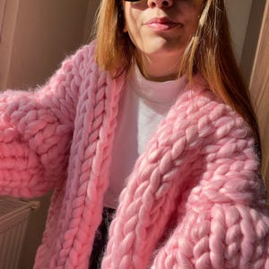 Pink Cardigan, Chunky Cardigan, Wool Cardigan, Knit Chunky Cardigan, Hand Knit Cardigan, Gift for her, Chunky Cardigan, Wool Cardigan