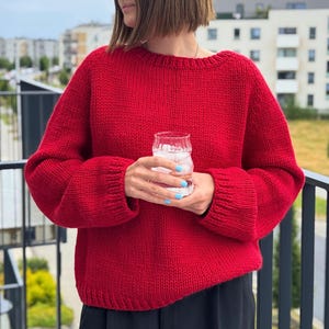 Oversized Wool Alpaca Sweater – Handmade Cozy Red Knit Pullover – Soft Winter Jumper